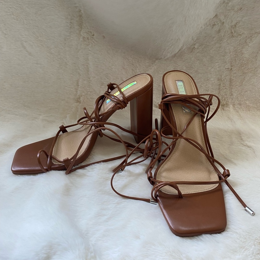 Brown Laced-Up Sandals